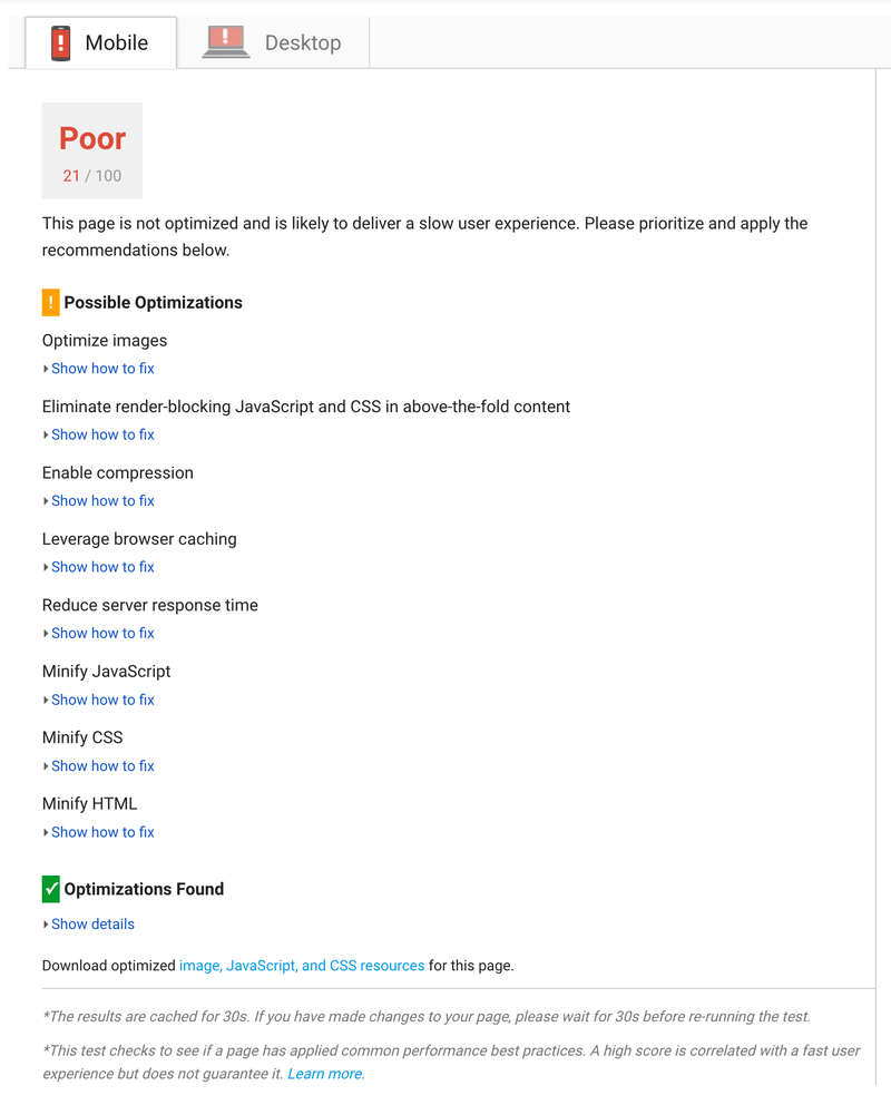 PageSpeed Insights Mobile Benchmark PageSpeed Insights Mobile Benchmark