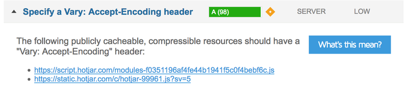 Specify a Vary: Accept-Encoding header Specify a Vary: Accept-Encoding header