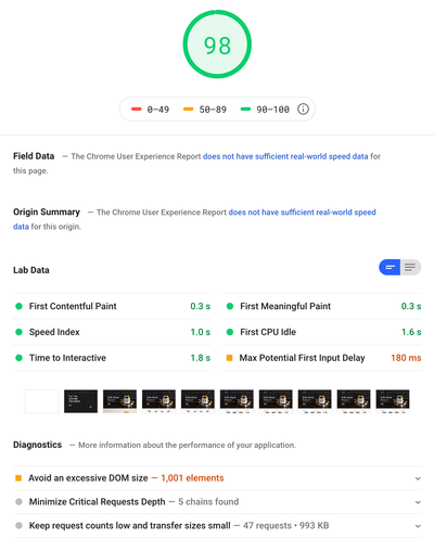 Pagespeed Example 98% Pagespeed Example 98%